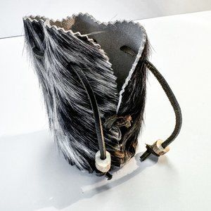 Handmade cowhide coin pouch, beautiful brindled hide, drawstring pouch